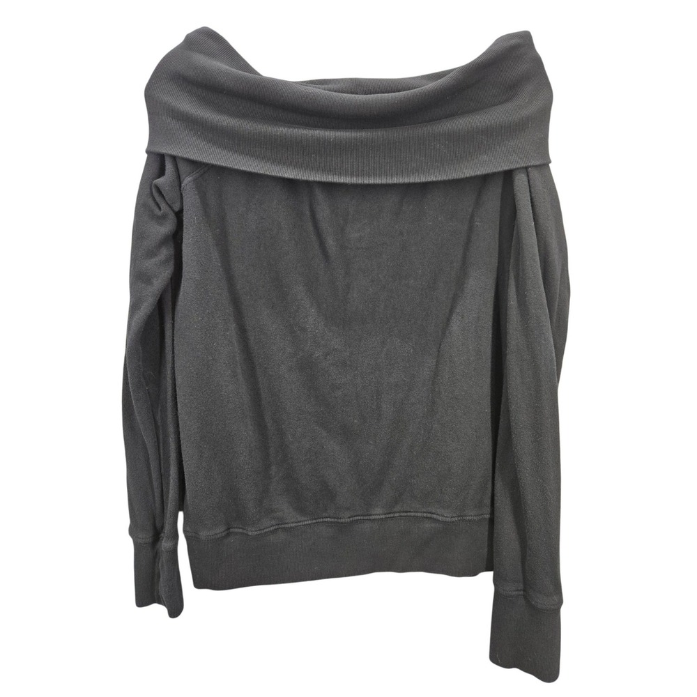 Pam & Gela Sweatshirt Womens L Black Off Shoulder Fleece Ribbed Trim